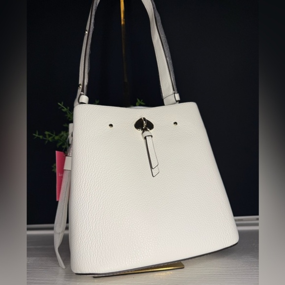 Kate Spade Small Bucket Bag White Dove Pebbled Leather Turn Lock NWT